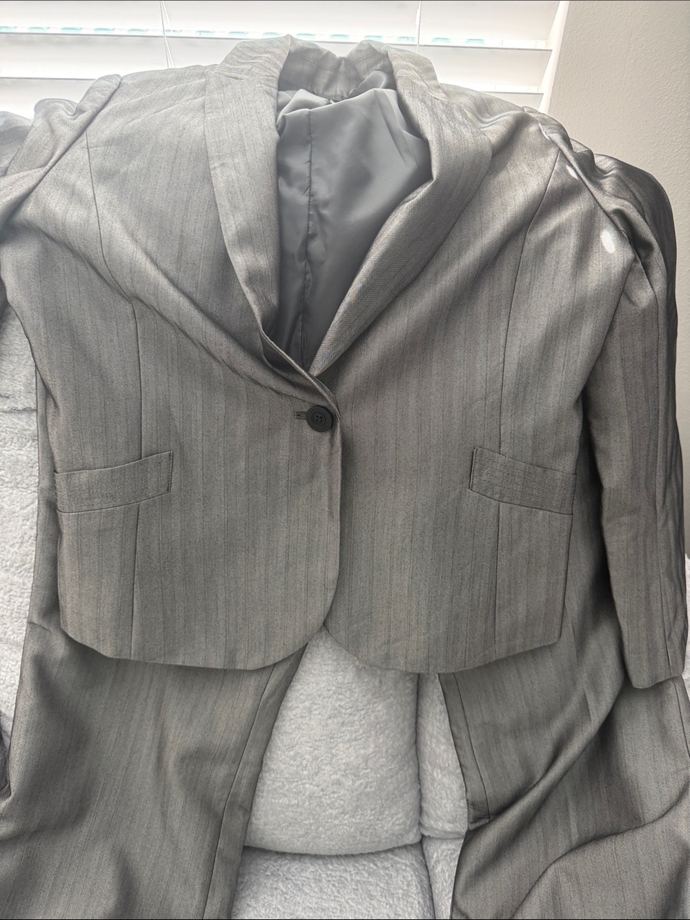 Gray Women Pinstripe Blazer - Classic Single-Button Suit set